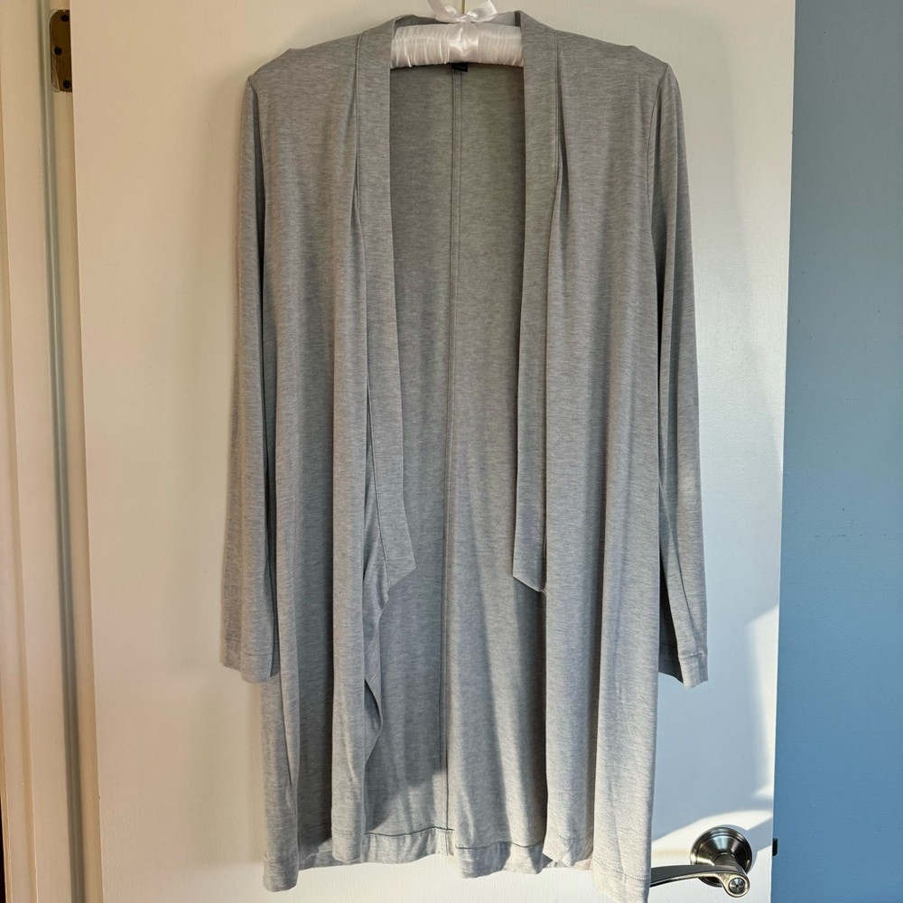 Ann Taylor Cascade Open Cardigan M gray grey violet lilac wool blend longline - Picture 2 of 8